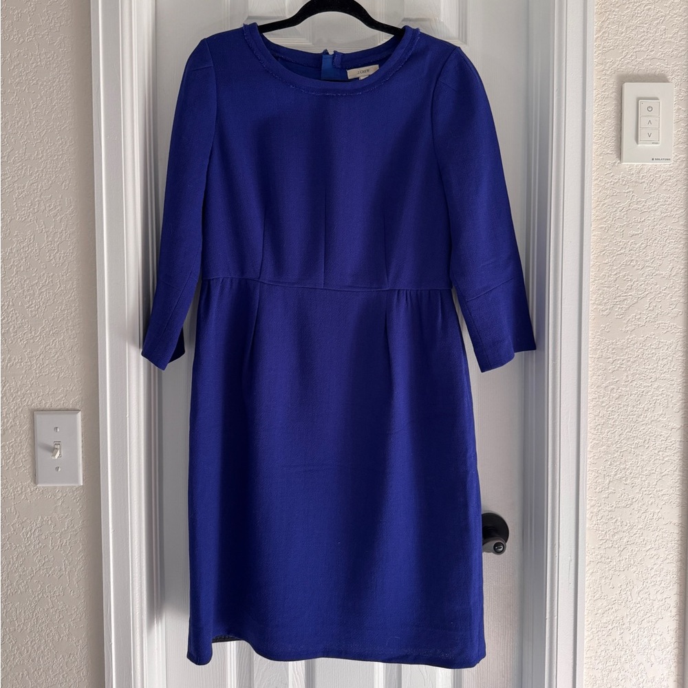 J. Crew Royal Blue 100% Wool 3/4 Sleeve Dress Size 8 10